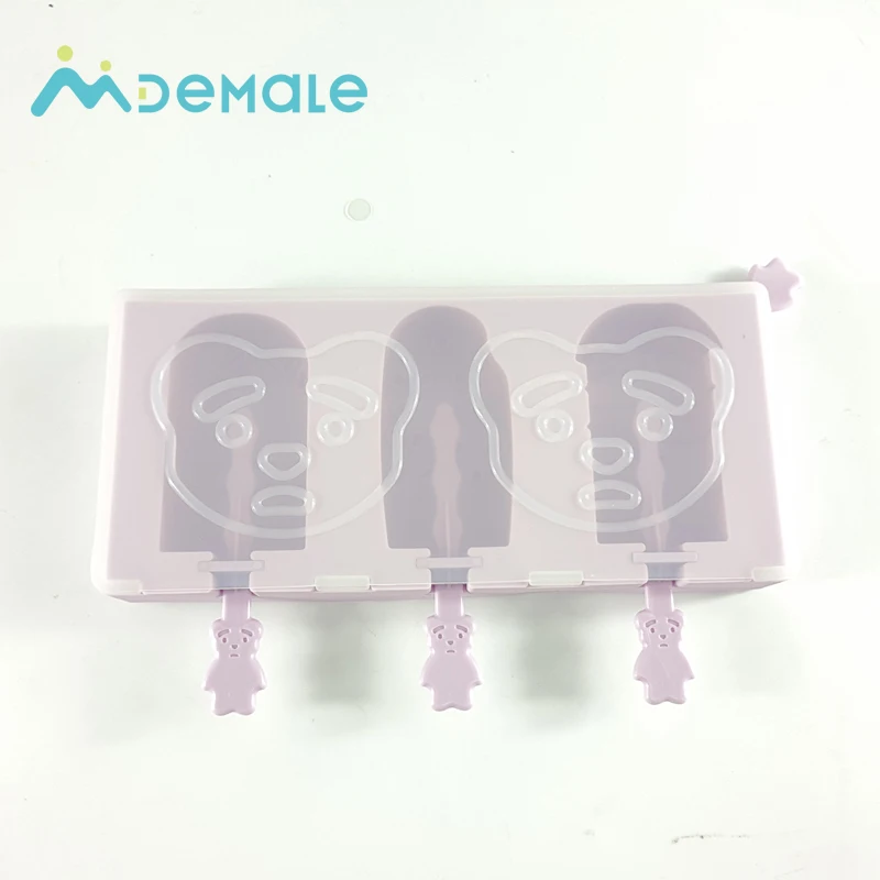 

3 cavities cartoon environmental friendly silicone ice cream mold, Customized color