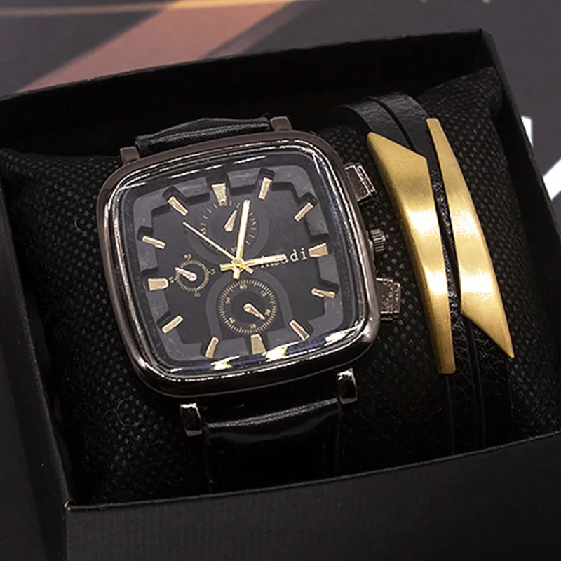 

Men watches set Bracelet Square Sport men Leather Band Classic Watch Quartz watches men wrist luxury Wristwatch Clock