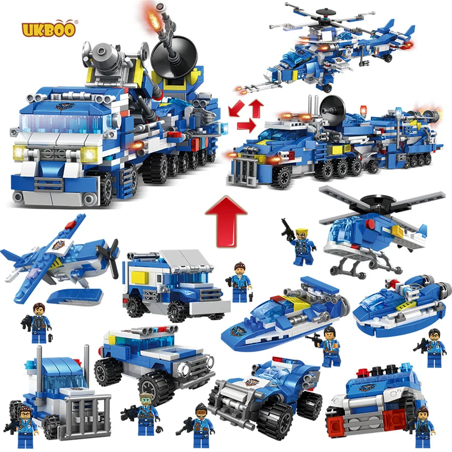 

Free Shipping Citys Sets Airport Fire Swat City 780 Pcs Police Ship Truck Boat Construction Sets Building Blocks with Trucks