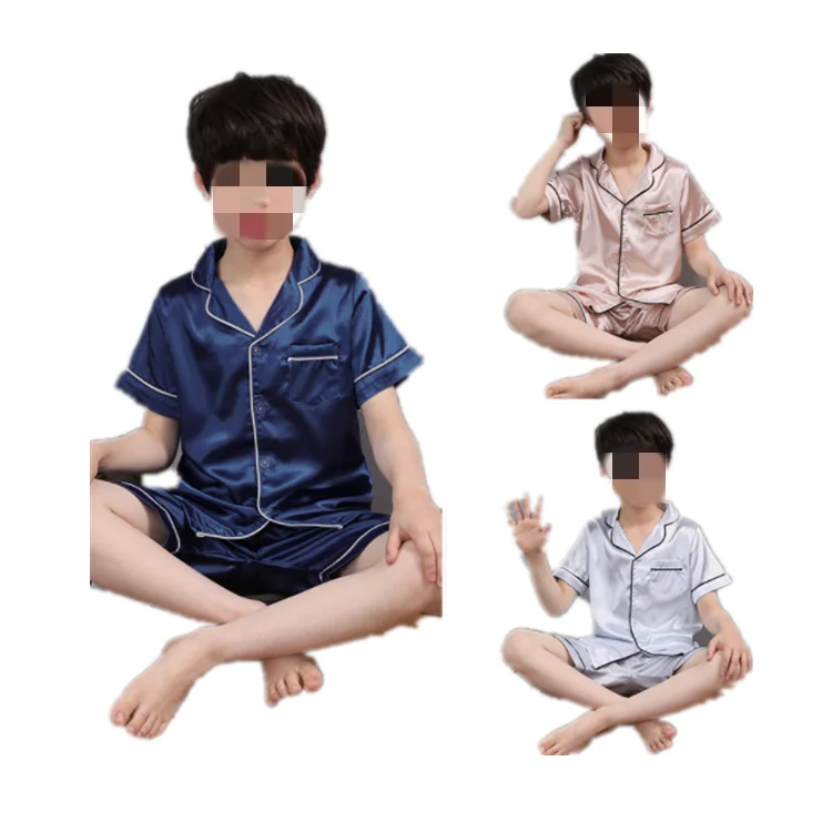 

Fashion 2pcs Short Sleeve Summer Kids Boy Satin Pajamas Set with Short Pants ZGJ-0280