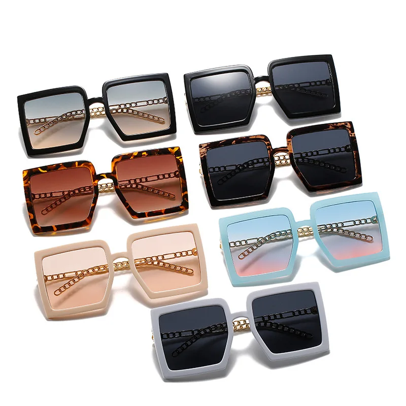 

newly arrival square oversized sun glasses river European and American trend chain glasses unisex Summer Fashion sunglasses