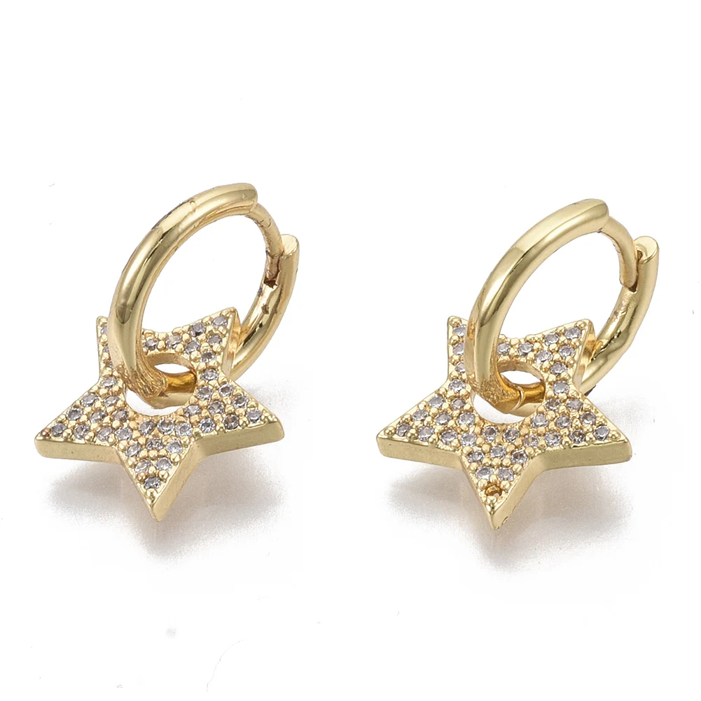 

PandaHall Star Real 16K Gold Plated Cubic Zircon Dangle Huggie Hoop Earrings