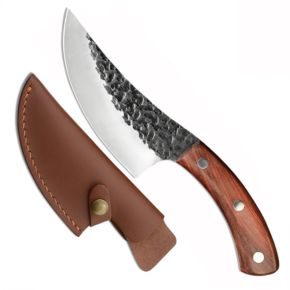 

Wholesale Outdoor Knives True Leather Blade Guard Carbon Steel Slaughter Custom Case Pocket Knifes Boning Knife With Sheath