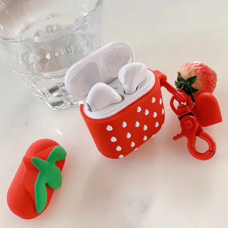 
Custom cartoon strawberry peach avocado waterproof silicone cover case for airpods 