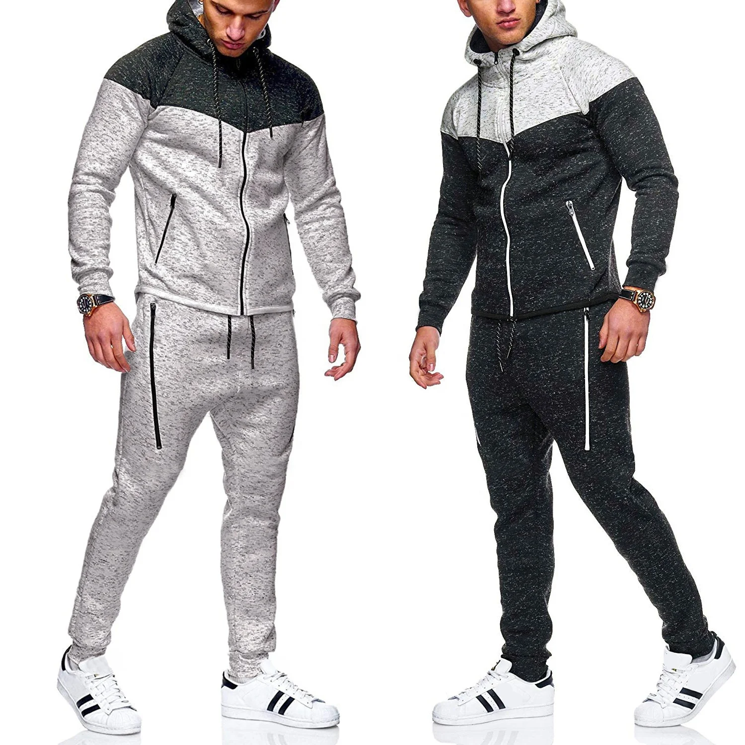 

New popular custom logo fall two piece tracksuit zipper up hoodie and pant sets mens joggers suits