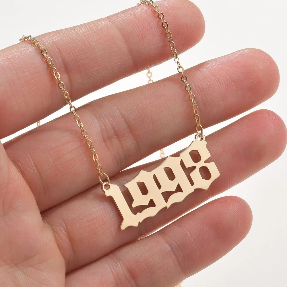 

Year Number Pendant Necklace Birthday Gift Stainless Steel Old English Arabic Numerals Necklace