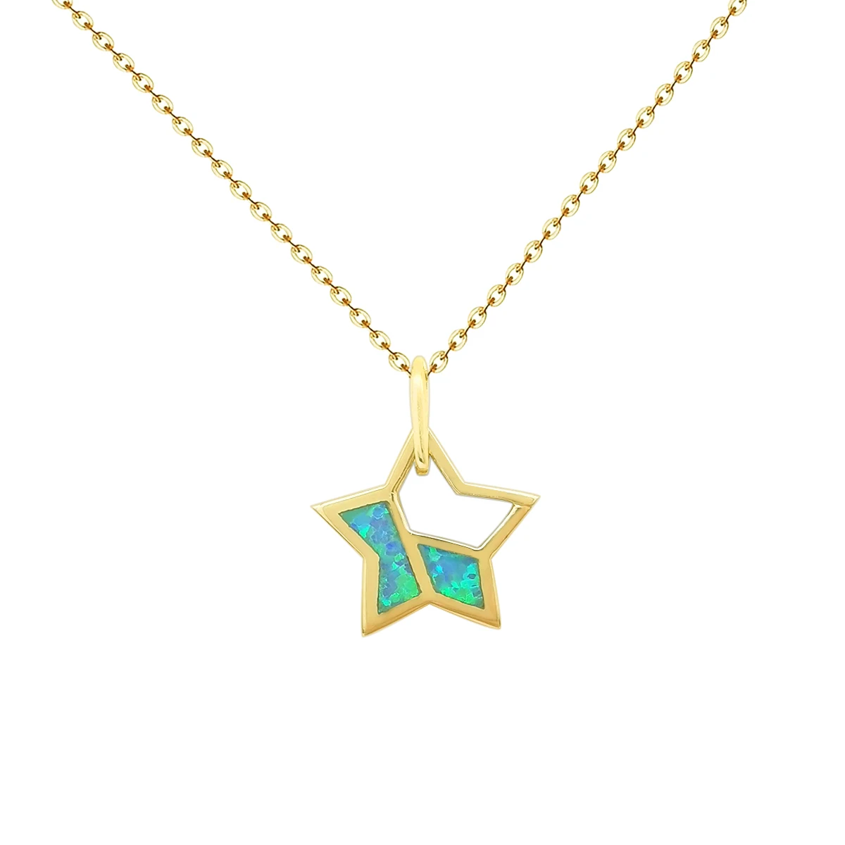 

Chain Necklace Jewelry Link Chain Gold Fashion Star Pendant 14K Solid Women Necklace Opal Star Yellow Gold Necklaces 1 Pcs