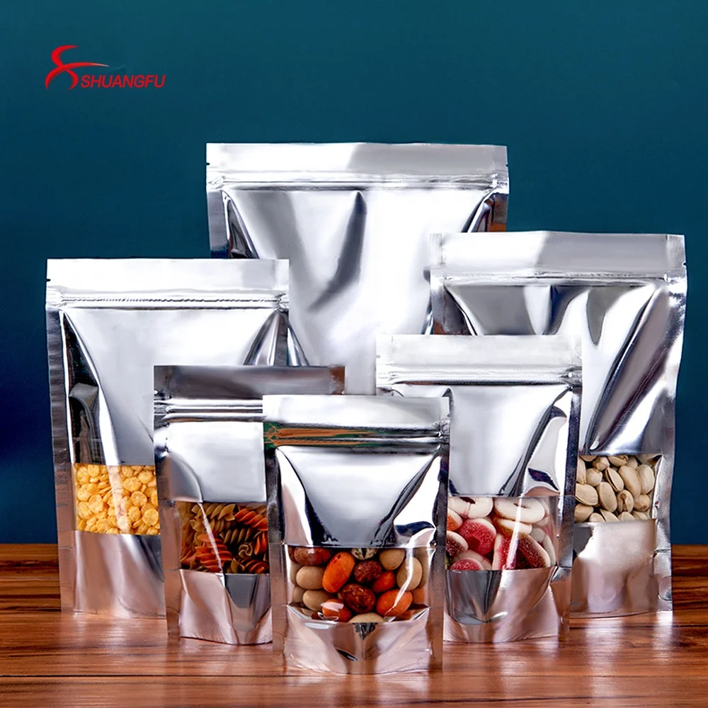 

Glossy aluminum foil stand up pouch ziplock bag with clear windows