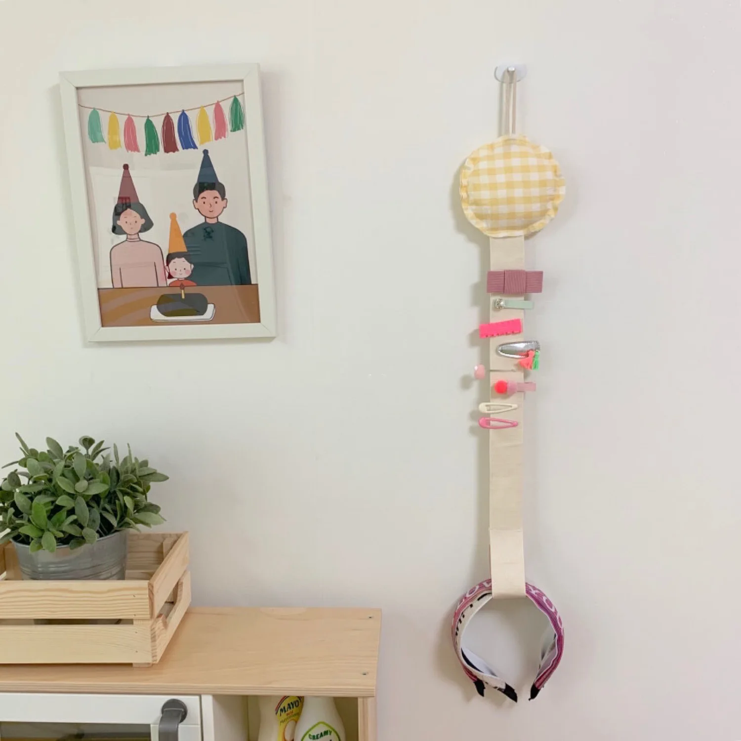 

Round Plaid Hair Bows Clips Storage Belt Barrette Hairband Hanging Organizer Belt Home Decorate Accessories, 2 color