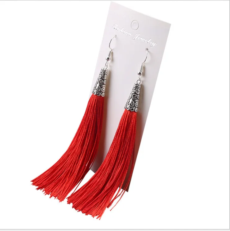 

Tassel Earrings Women Fashion Jewelry Bohemian Drop Dangle Long Earrings Silk Fabric Ethnic Vintage Earrings