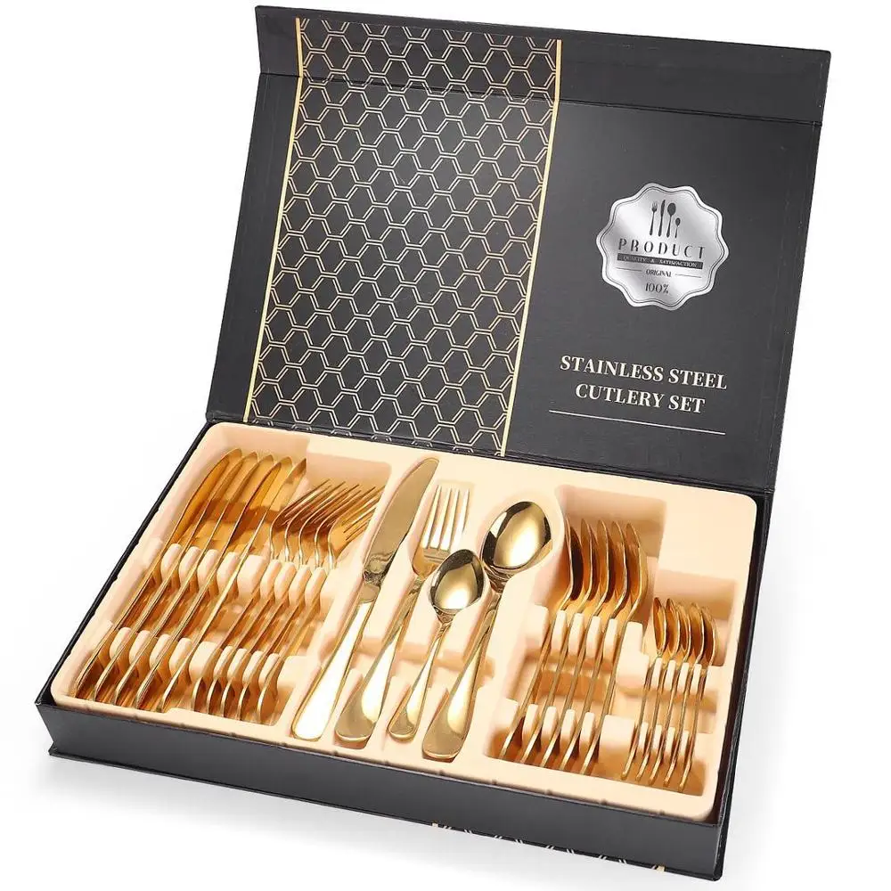 

2020 New style 24 pcs gift stainless steel cutelry set with box 24pcs cutlery sets