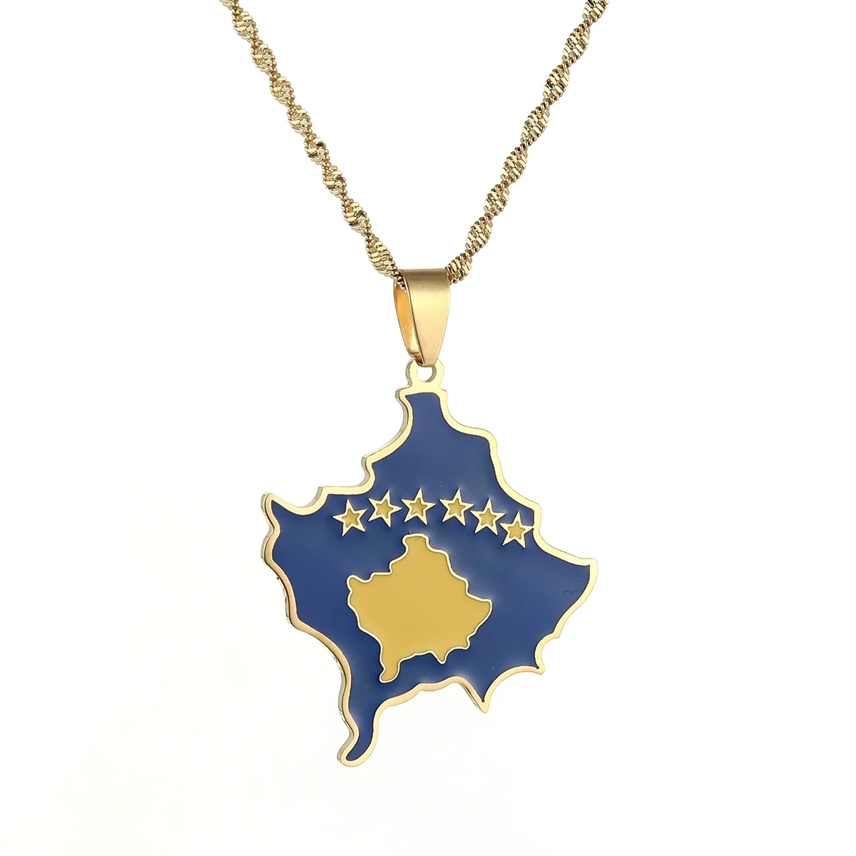

Serbia Kosovo Map Flag Pendant Necklaces For Women Girls Men Wholesale Chain Jewelry
