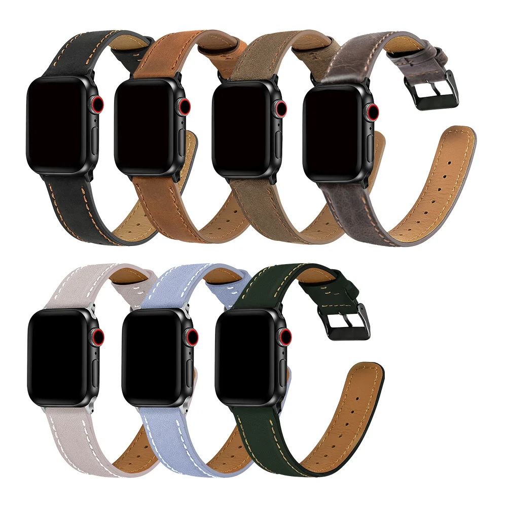 

RYB Genuine Luxury Leather Strap for Apple Watch Series 7 , Vintage Leather Band for Apple Watch