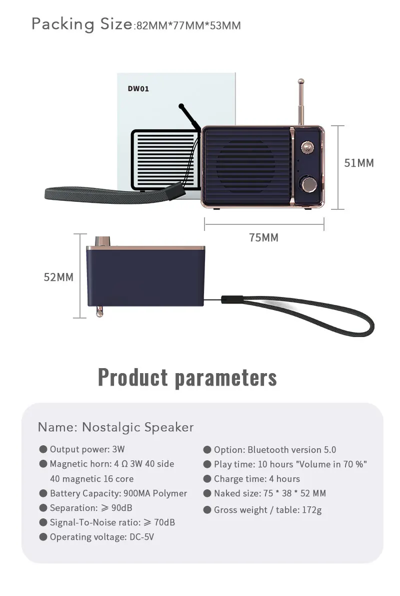High quality 2019 OEM Portable Rechargeable Wireless Mini Retro Bluetooth Speaker - ANKUX.COM