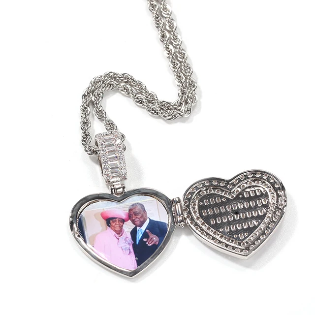 

Custom Photo Pendant Necklace sublimation Bling Bling Silver Heart Locket Necklace