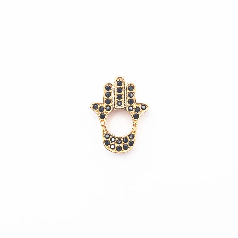 

New Hamsa Hand Shape Jewelry Link Accessories High Quality Pave Black Cobalt Cz Palm Hollow Out Charm
