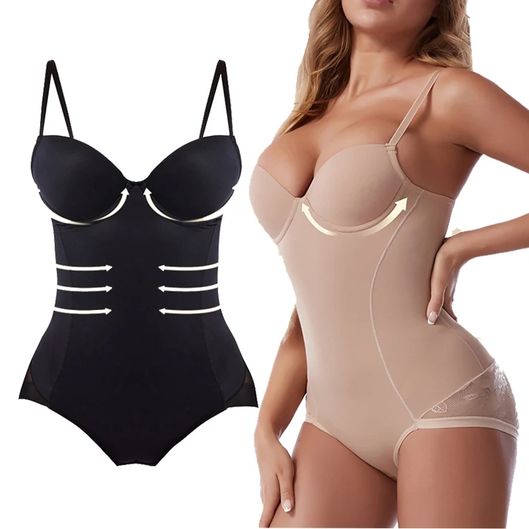 

Bodysuit Body Shaper One Piece V Neck Full Body Shapewear Adjustable Straps Slim Body Shaper Suit For Women, Beige black