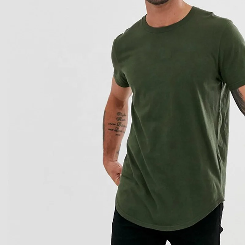 

Wholesale Custom Short Sleeves Plain Tshirt Mens Longline Curved Hem T Shirt