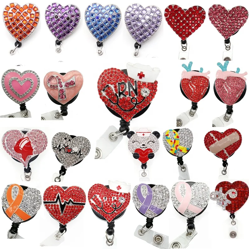 Office Supply Medical Nurse Retractable Badge Reel Rhinestone Shiny For Hospital Worker Card Name Badge Holder Accessories