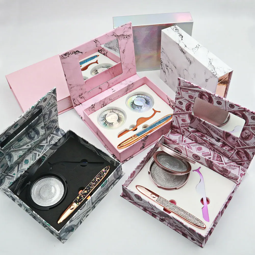 

Private label customized logo lash cases vendor custom lashbox empty eyelash packing box with mirror