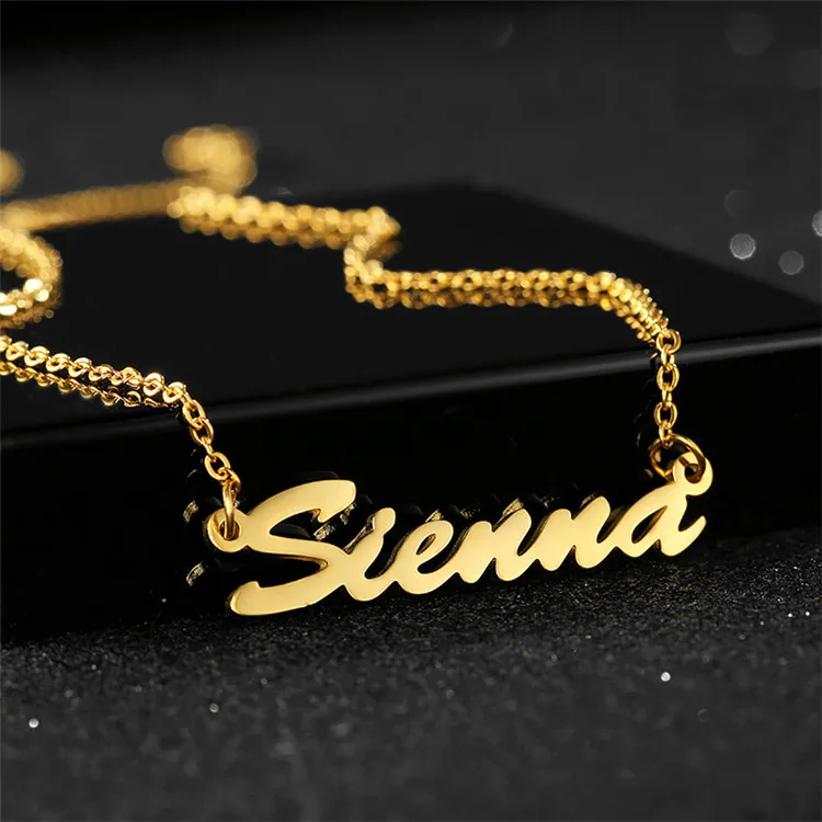 

2020 New Custom Stainless Steel 18K 14K Gold Cursive Name Plate Necklace