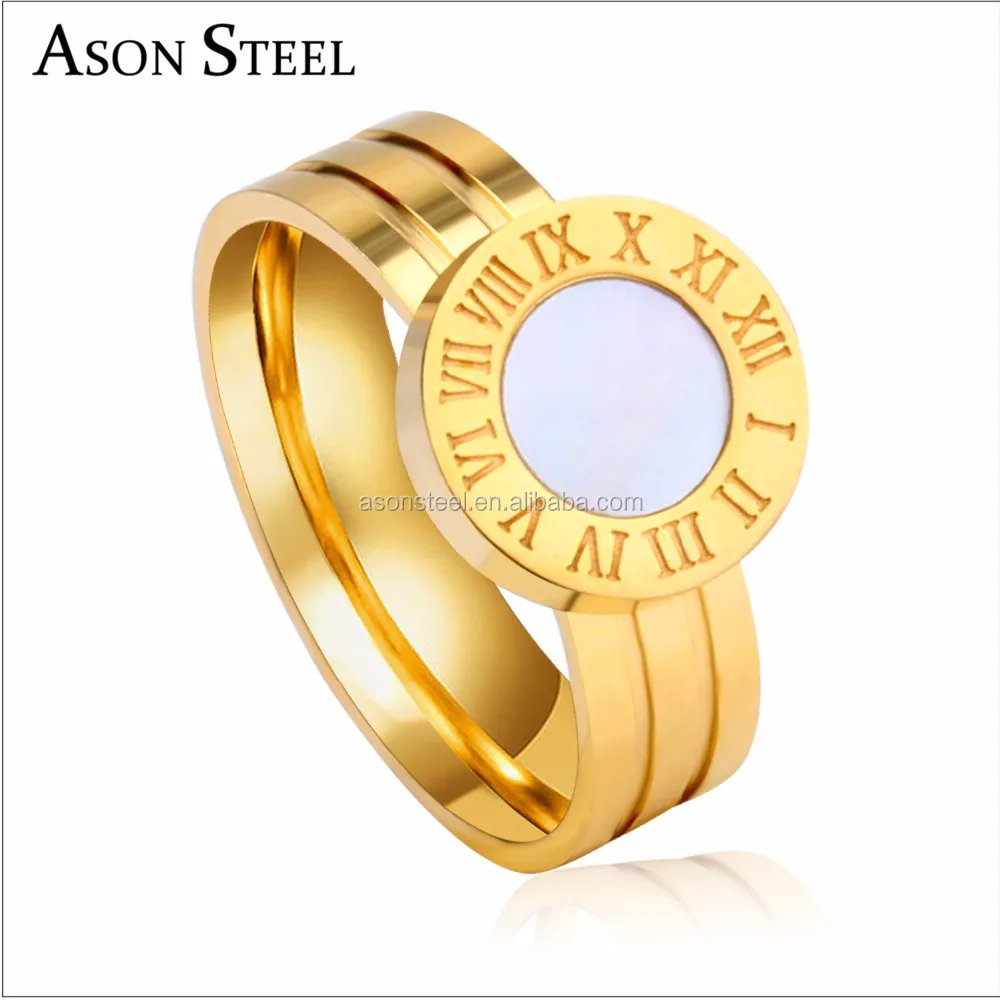 

Famous Luxury White Shell And Gold Color Shells Roman Numerals Rings For Women Men Customized Accessories Party Bijoux