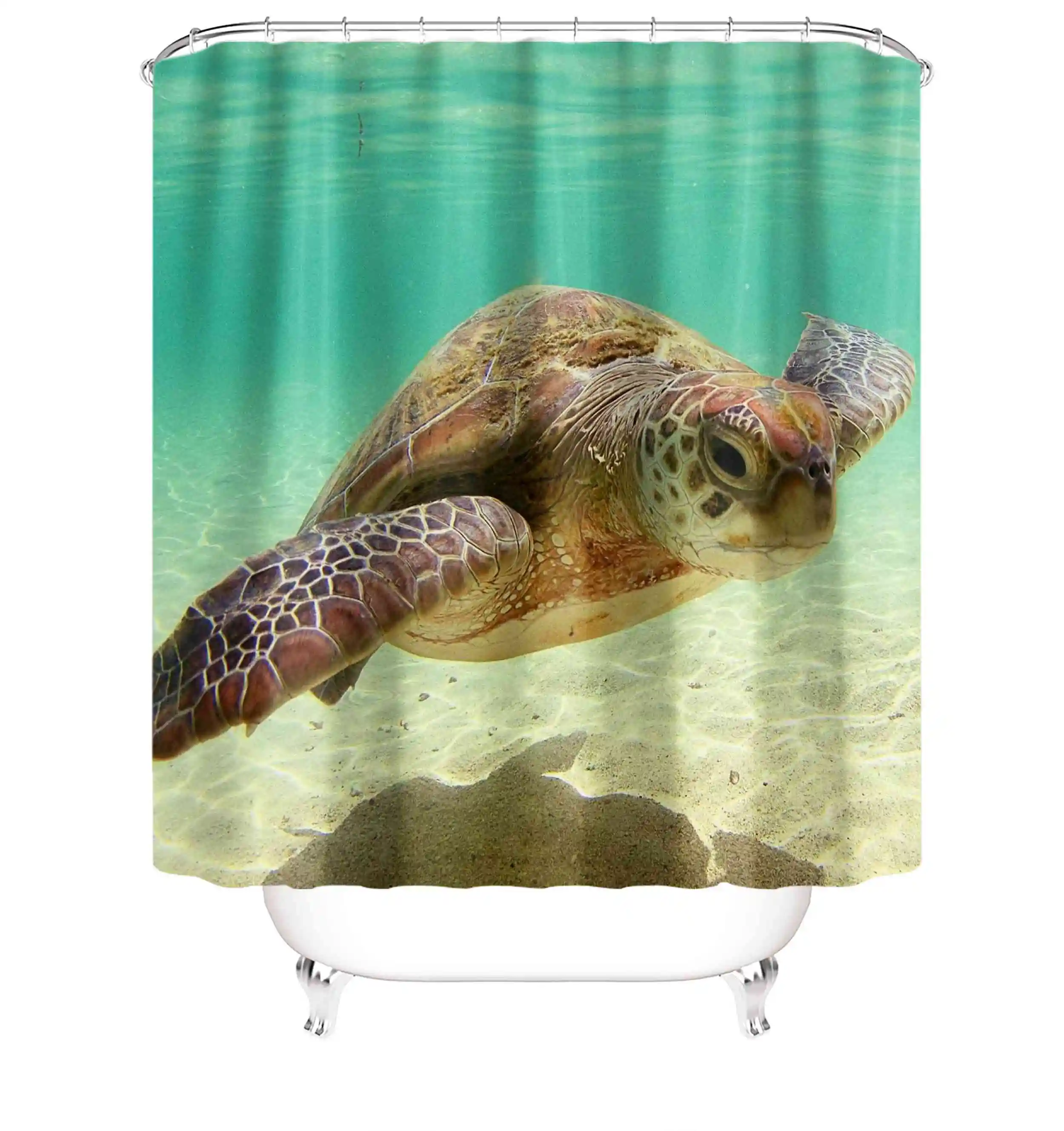 

Wholesale high quality 3d printed animal sea turtle bathroom shower curtains