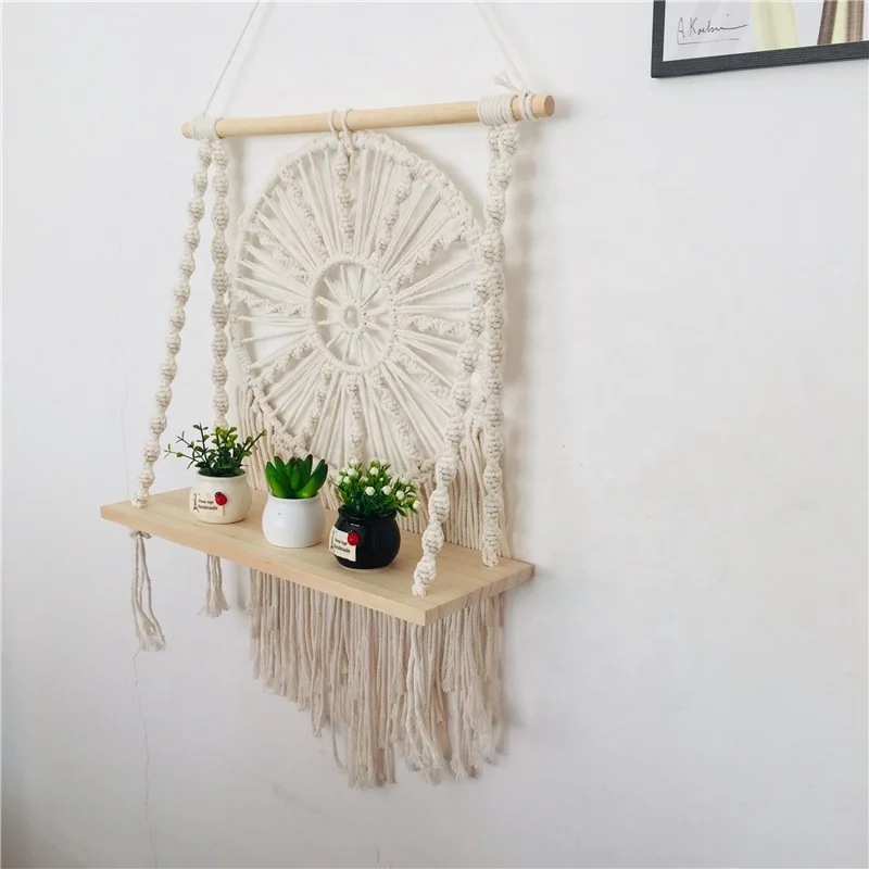 

dual-use macrame air plant macrame wall hanging shelves, White,cream,black,oem color