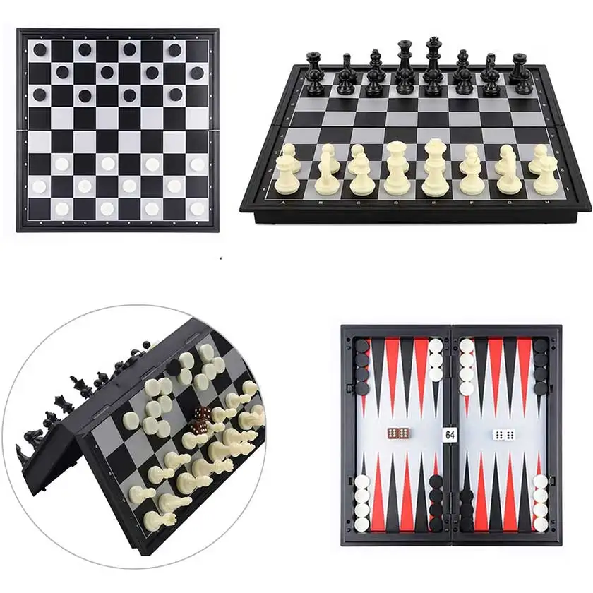 

3 in 1 backgammon set portable magnetic chess set folding chess board game