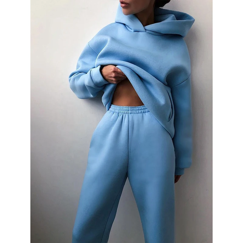 

2021 Custom logo spring plain athletic two piece set sweat pants and hoodies women, Customized color