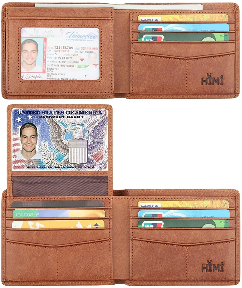 

Eime Men's wallet leather RFID blocking bi-fold fashion wallet with 2 ID windows, Customized color