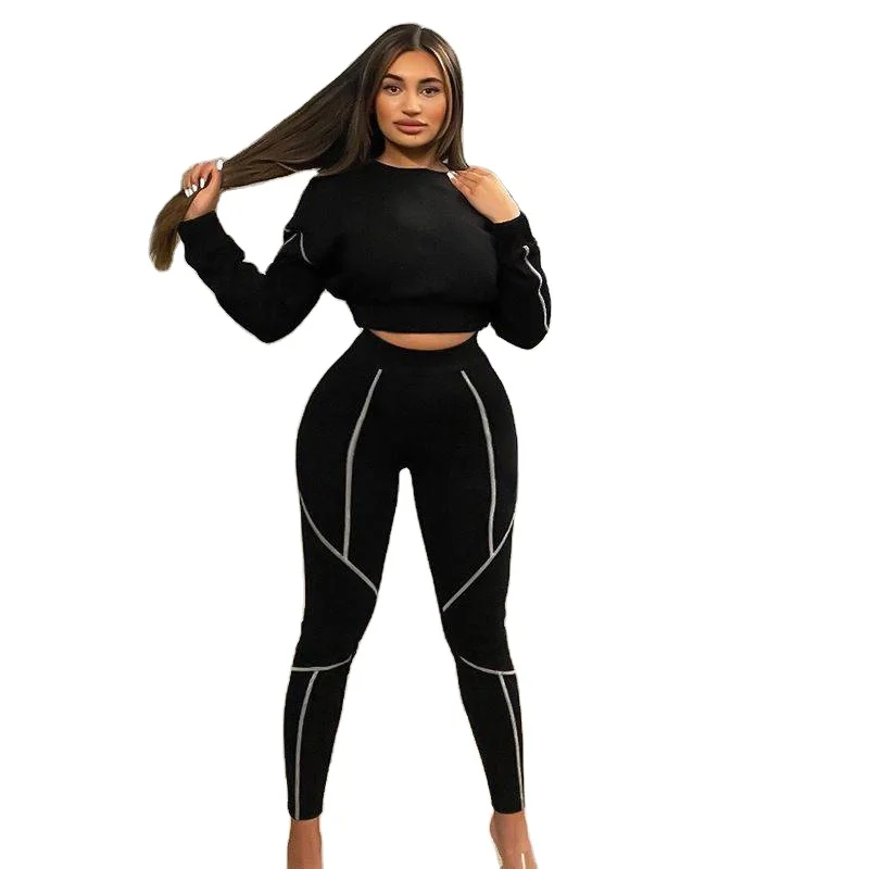 

fall 2021 women clothes new arrivals women Crew Neck 2 piece sweater pants set women tracksuits