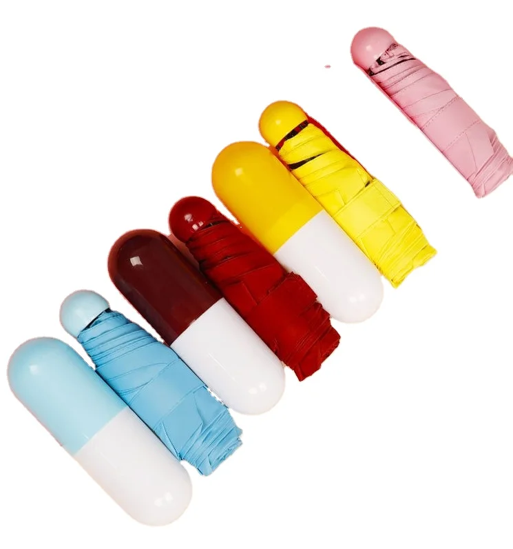 

Compact Muti-Colour Five- Folding Unisex Unbreakable Windproof Outdoor Mini Capsule Umbrella With Package, Red yellow pink blue
