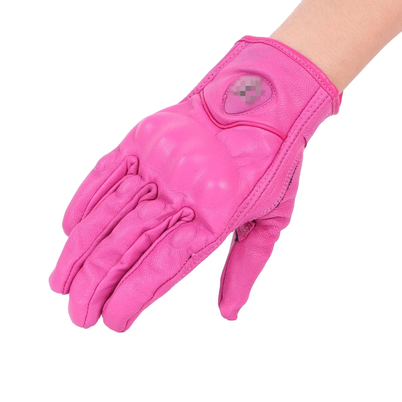 

Women Pink Goat Skin Racing Gloves Full Five Finger Protective Female Riding Motorbike Gloves