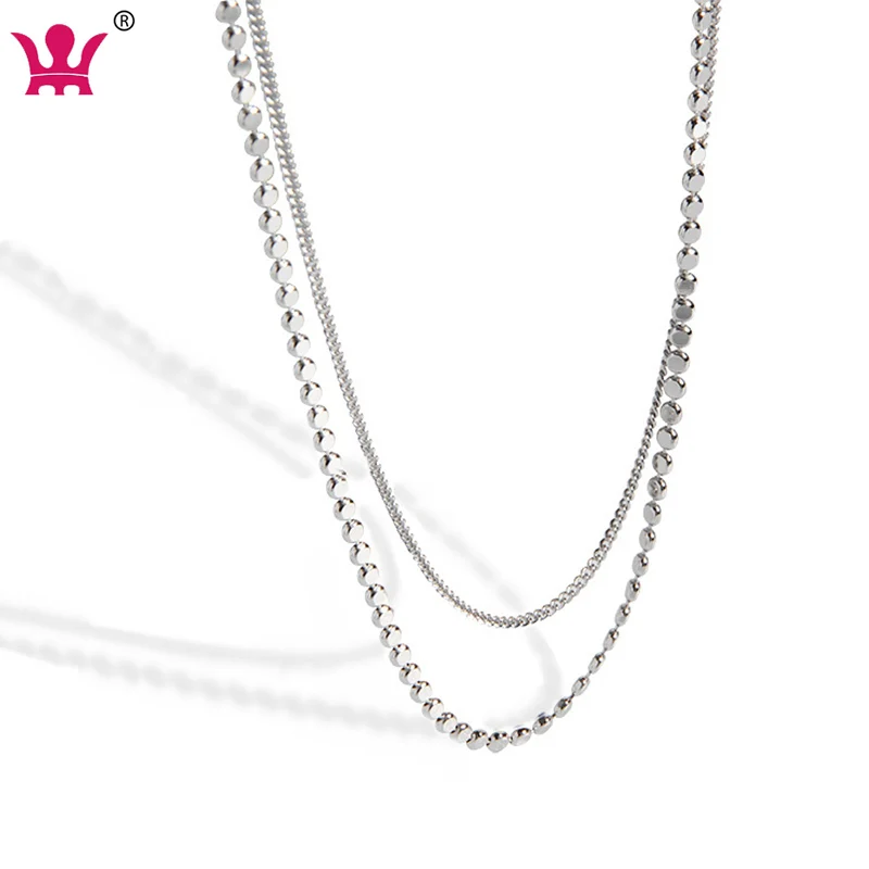 

Cuban Chain Necklace 925 Sterling Silver Double Layer Link Flat Bead Chain Necklace Women