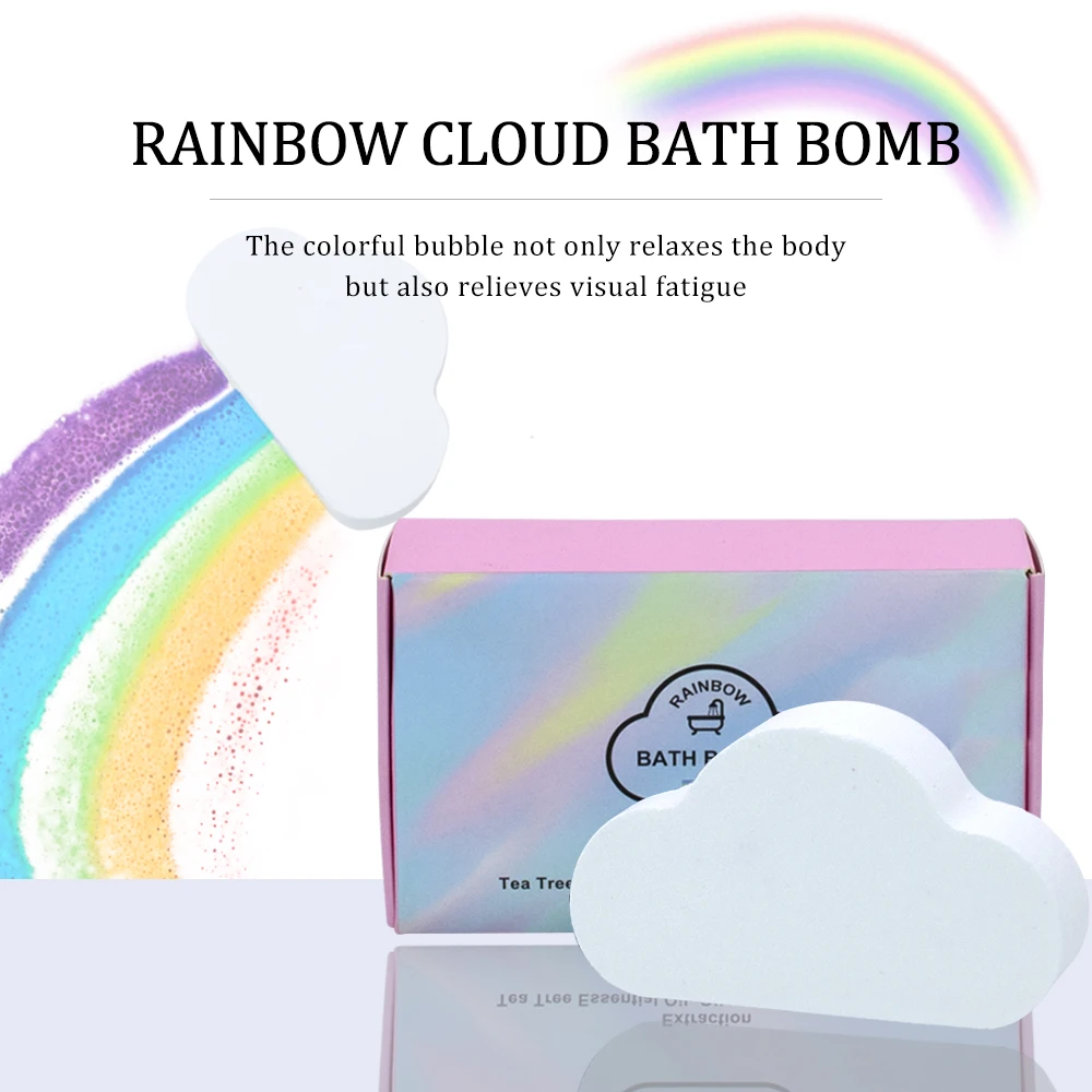 

Rainbow Bath Bombs Gift Box Wrapped Cloud SPA Bath Bombs Factory Handmade Fizzies for Women, Blue, white, pink, yellow, purple