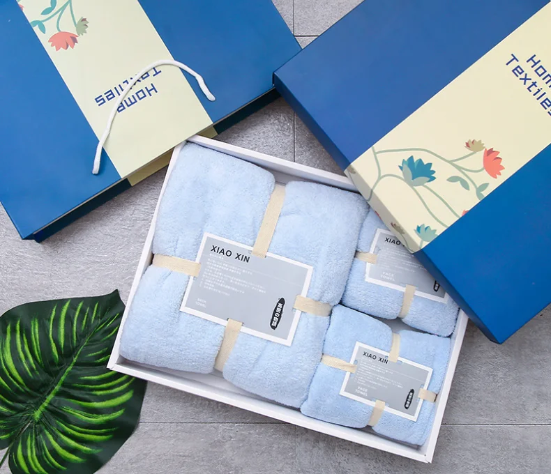 Coral Fleece Towel Bath Towel Gift Box With Portable Gift Set Of 3