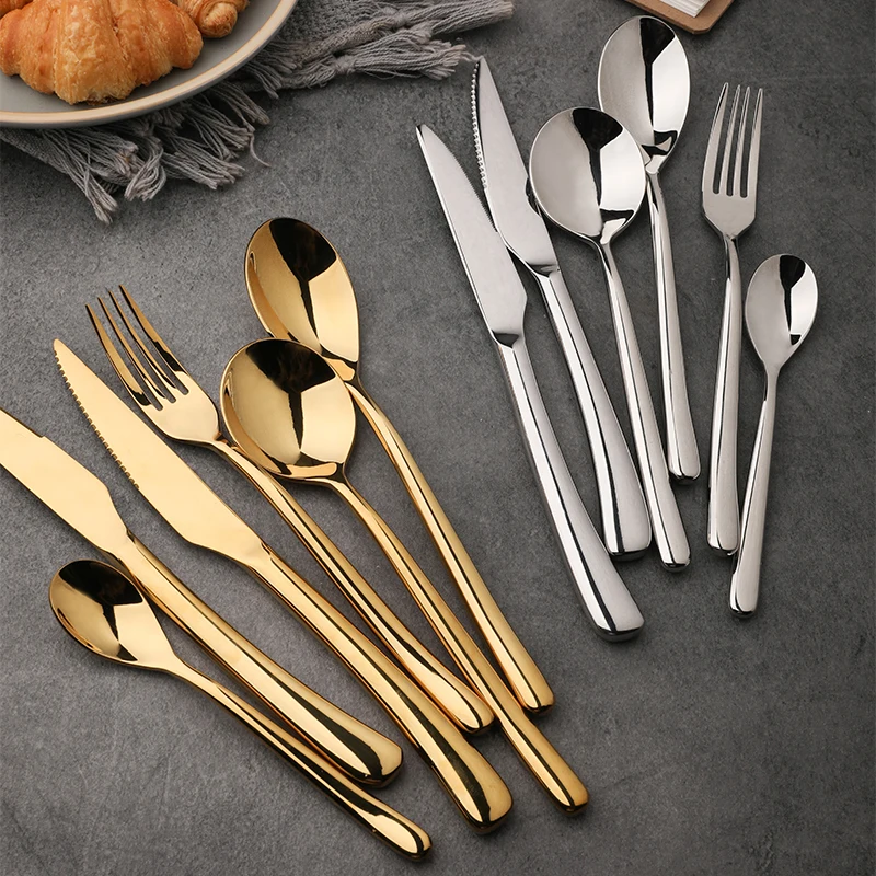 

Elegant gold fork spoon set stainless steel tableware cutlery set flatware