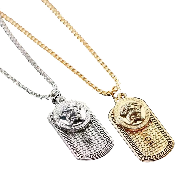 

Copper Silver 18k gold plated men's fashion street wear style necklace, Silver, color