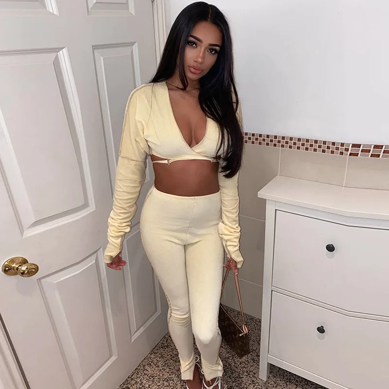 

2021 fall clothes women long sleeve two piece pants set ladies casual crop top 2 piece sets woman's sexy shirt autumn outfits