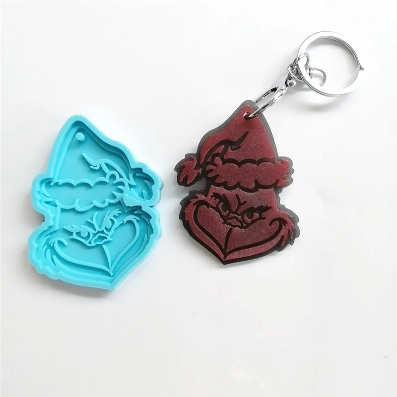 

3043 5712 Christmas grinch with dog resin silicone keychain mold