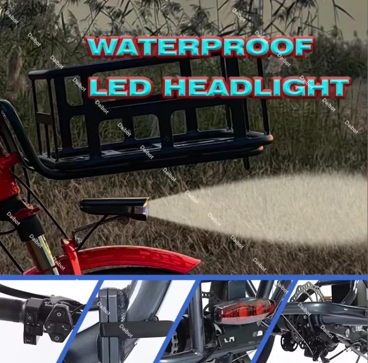 350W Fat Tire Blue Small Electric Tricycle Folding Adults 3 Wheel Cargo Booster Removable Lithium Battery Brushless Motor