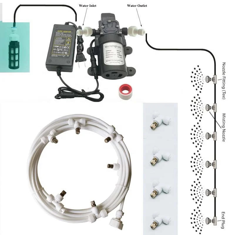 

6-18M Misting Cooling System For Greenhouse Garden Outdoor Atomizer Mist Spray System for Cooling and Mist with Pump