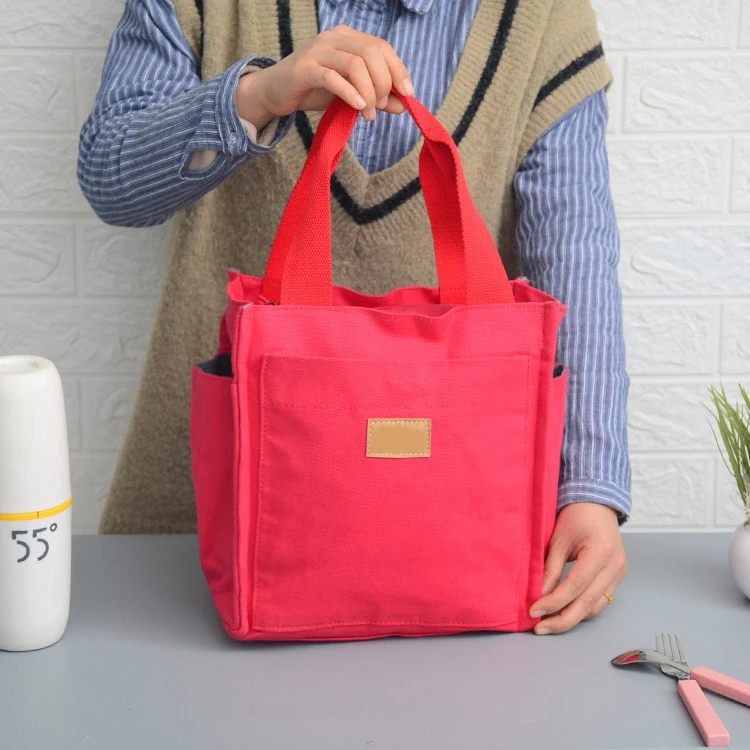 

2021 China Wholesale Red Waxed Cotton Canvas Portable Lunch Tote Bag for Women