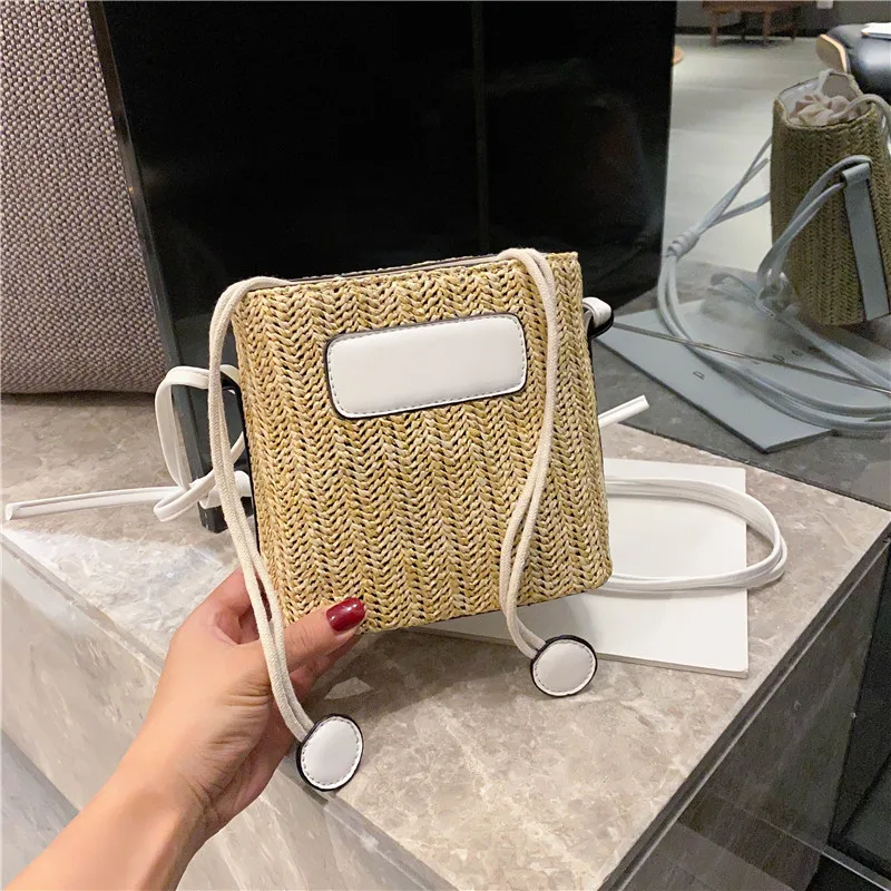 

ST-0866 Summer Small Pure And Fresh And New Tide Web Celebrity Joker Oblique Satchel Texture Straw Woven Bucket Women Handbags, Multi color