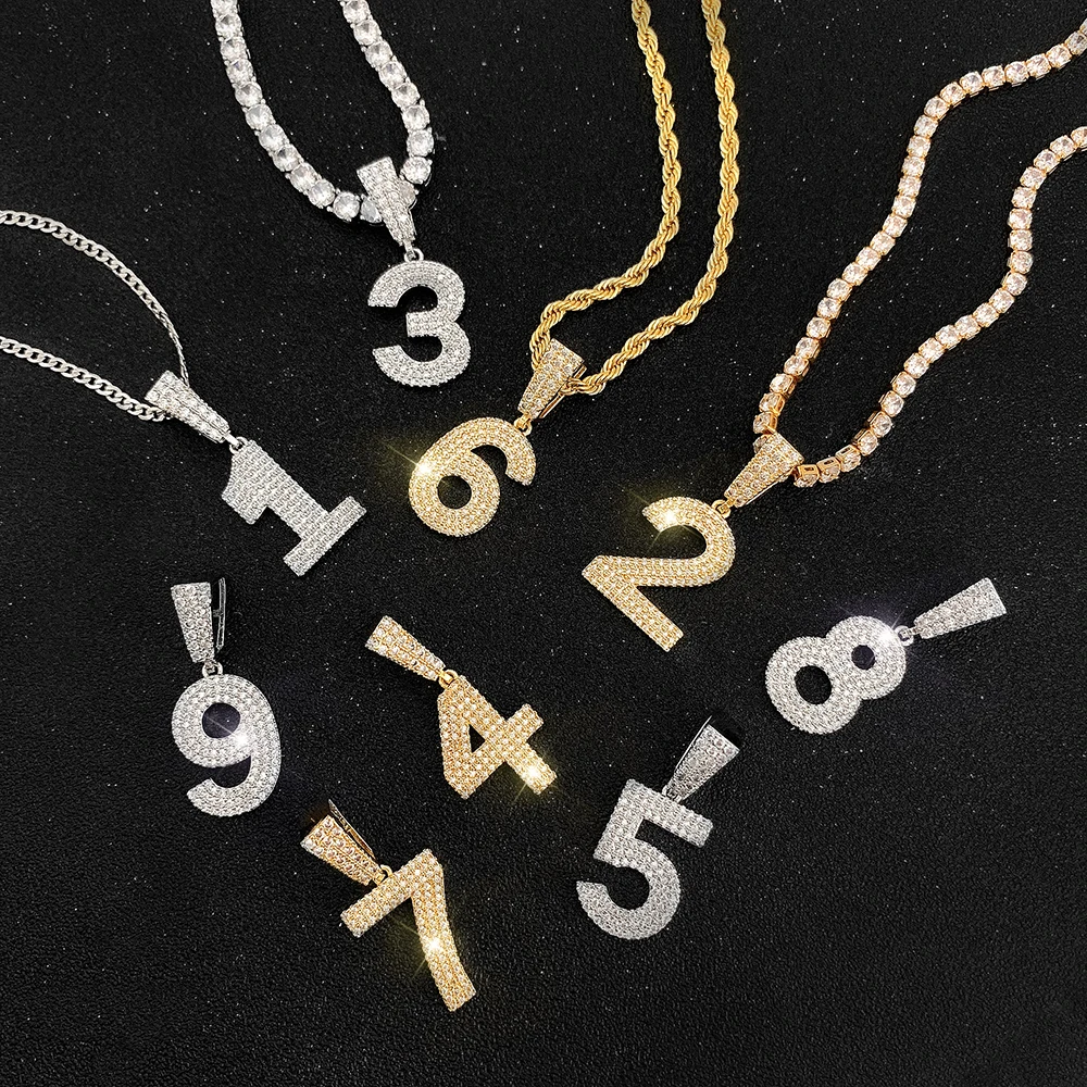 

pave mini cz diamond 0-9 angel number necklaces