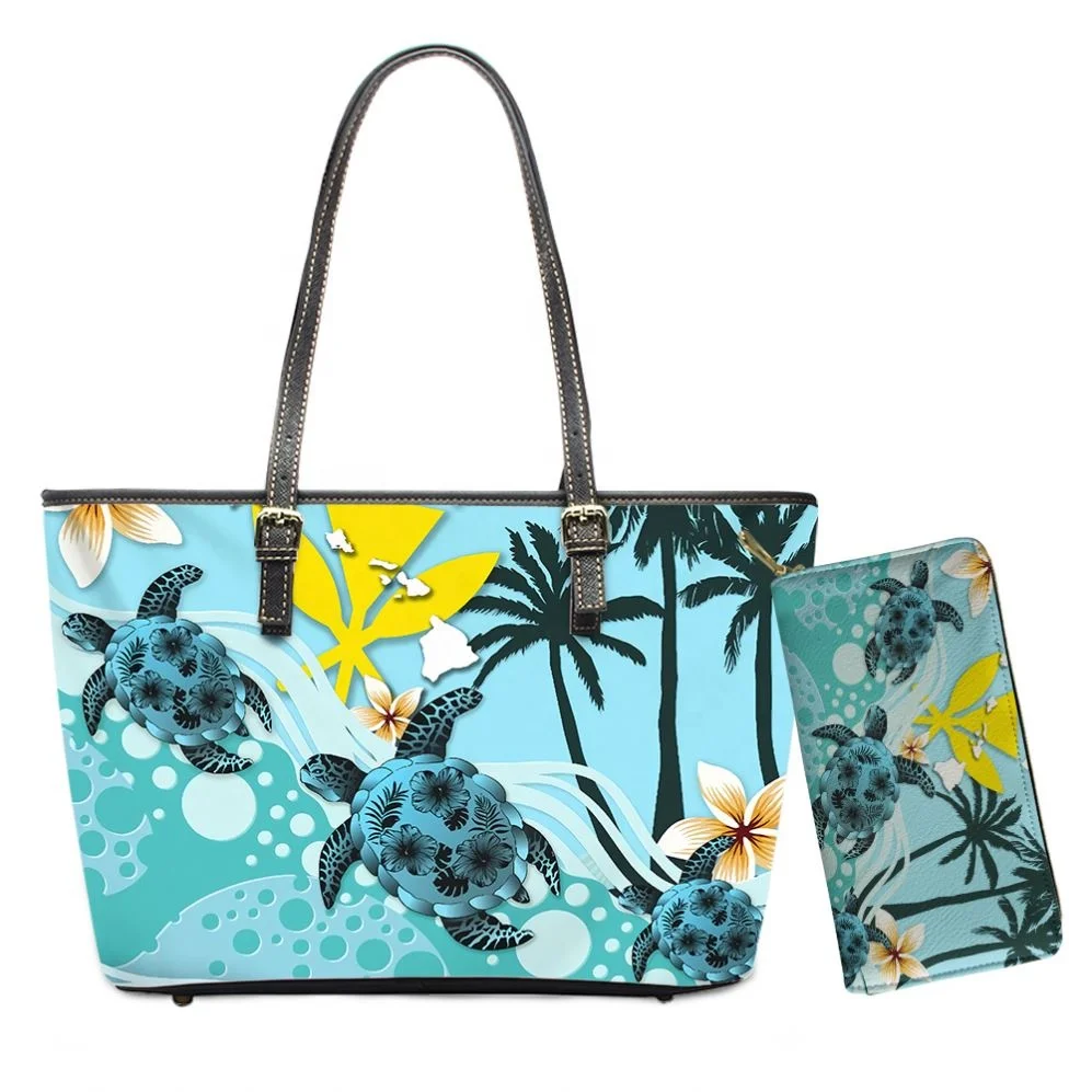 

Wholesale Polynesian Women Handbags Printed Personalized Customized Hawaii Logo Female PU Leather Ladies Tote Bag And Purses, Customizable