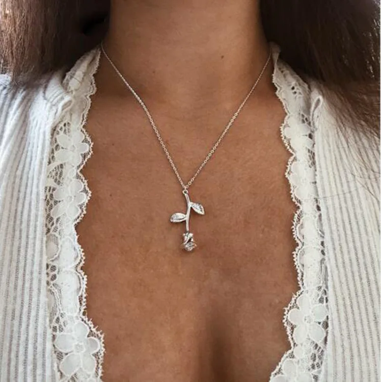 

Birth Month Womens Initial Real Jewelry Three Color Dried Rose Pendant Flower Necklace