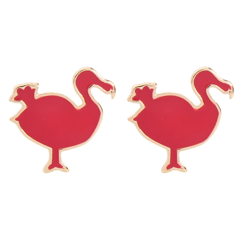 

e982252 Simple Design Fashion Earring For Women Handmade 2 Style Red Enamel Dodo Bird Earring, Gold