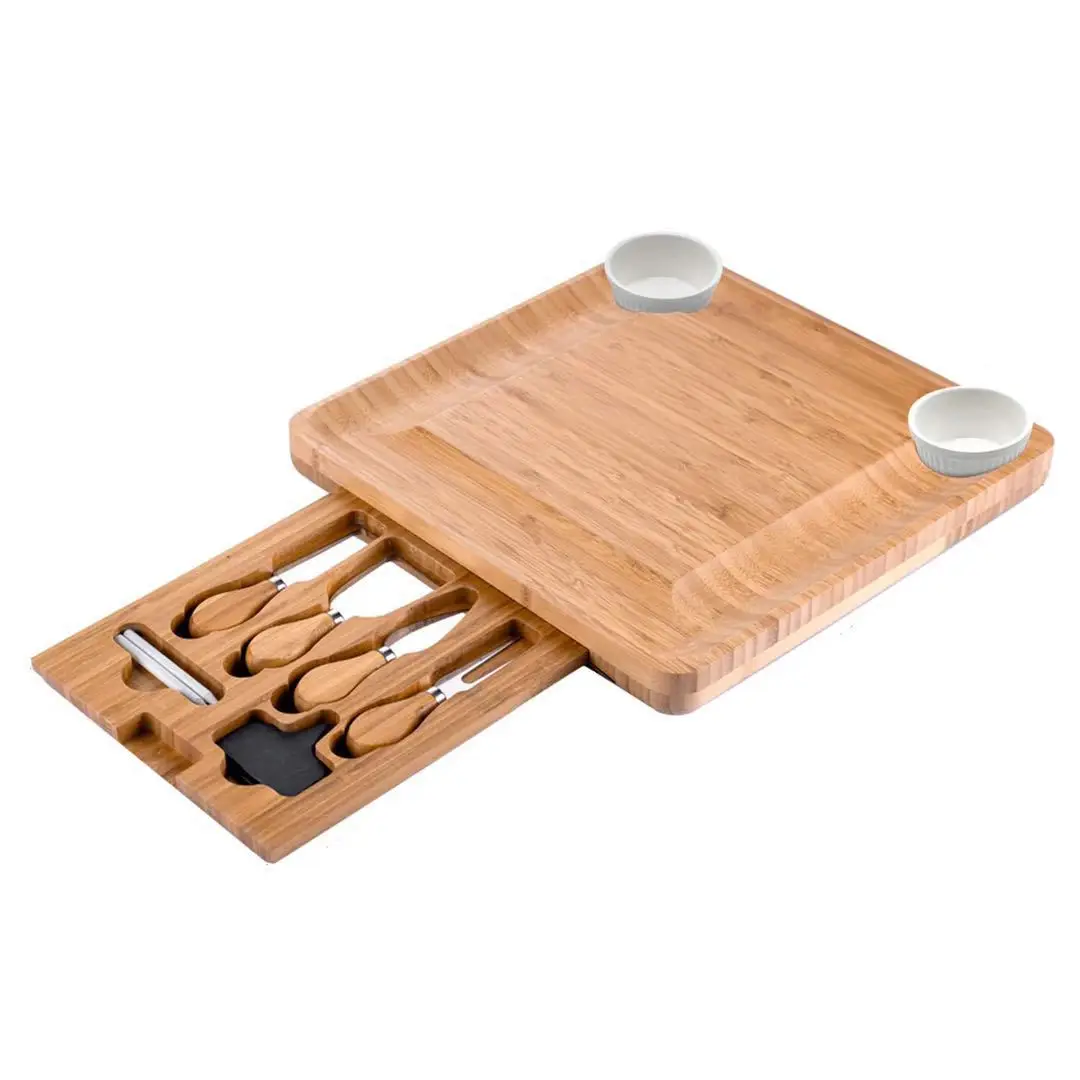 

CL349 Bamboo Cheese Board Cutter Set Slide-out Drawer Serving Platter Tray Kitchen Cooking Tools Fruit Vegetable Cutting Board